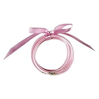 VEZARON All Weather Glitter Bangles Set Glitter Filled Silicone Jelly Summer Bracelets Trendy Colored Powder with Ribbon Multi-Layer Bracelet for Women and Girls (Pink)
