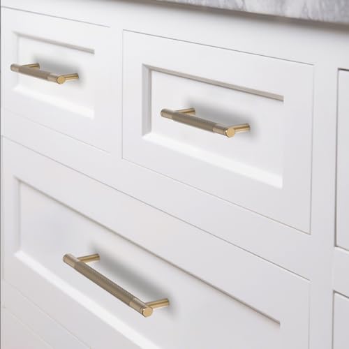 Talentedeco 10 Pack Champagne Bronze Pulls, 160mm(6.3Inch) Center to Center Hole Center, Kitchen Cabinet Handles for Drawer Dresser, Cupboard and Wardrobe