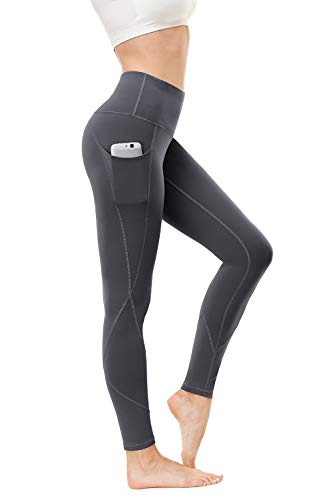 HKJIEVSHOP High Waist Yoga Pants, Pocket Yoga Pants Tummy Control Workout Pants 4 Way Stretch Pocket Leggings Gray