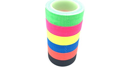 6-Pack Fluorescent Neon Gaffer Tape UV Blacklight Reactive Decorative Tape for Halloween Decorations, Glow Dance Party, Theatre Show