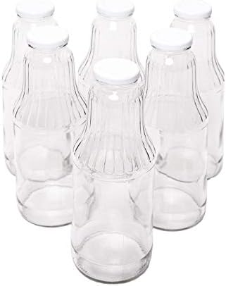Glass Bottle Set with Screw Caps/Screw Caps Set of 6 Juice Bottles Liqueur Bottles, 300 ml
