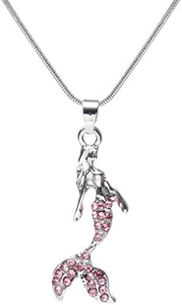 JOYfree Mermaid Crystal Necklace Women Girls Charming Chain Necklace Mermaid Party Favors Jewelry Gift,Pink,size