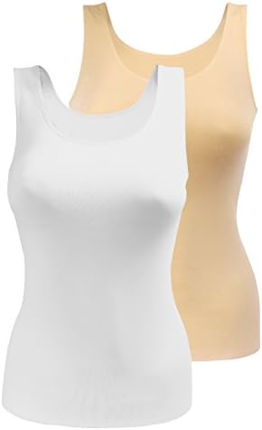 Yenita 2 Pack Women's Seamless Camisole Wide Strap Basic Layering Tank Top Black