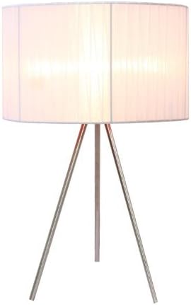 Simple Designs LT2006-WHT Brushed Nickel Tripod Table Lamp with Pleated Silk Sheer Shade,White by Simple Designs Home