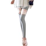 LOCOMO Women Floral Lace Crochet Sheer Thigh Legging Footless FFT004 (S to M)