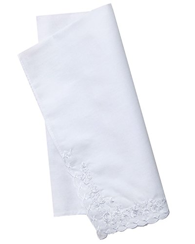 COCOUSM Womens Large Soft White Embroidered Handkerchiefs - 60s Cotton Square 17"