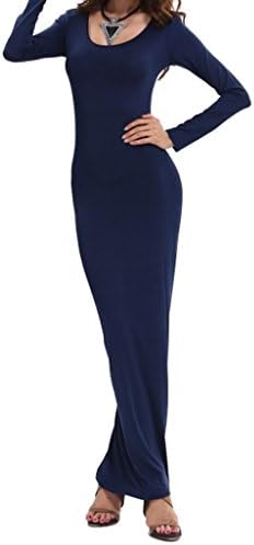 CANIS Women's Basic Multi-colored Long Sleeve Stretchy Bodycon Long Maxi Dress