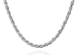 Italian Solid Sterling Silver Diamond Cut Rope Chain, 18 Inches in Length, 1.4 mm Width