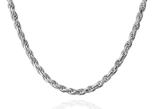 Italian Solid Sterling Silver Diamond Cut Rope Chain, 18 Inches in Length, 1.4 mm Width