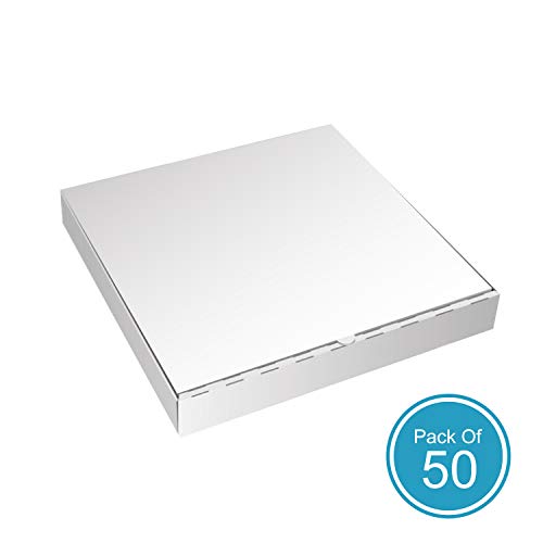 White Pizza Boxes by HTTP - 14 x 14 Pizza Box Size, Corrugated, Kraft - 50 Pack
