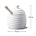 Traditional Porcelain Honey Pot Jar with Beech Wood Drizzler, Dipper – Honey Bee Hive Shaped Storage Pot with Lid, Perfect for Honey and Maple Syrup, 11cm – White