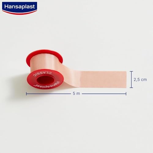 Hansaplast Fixierpflaster Classic (5 m x 2,5 cm), Tapeband zur einfachen und sicheren Fixierung von Wundverbänden, Heftpflaster Rolle mit starker Klebekraft.