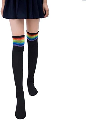 Rainbow Over Knee Thigh High Stockings, Malltop Women Girls Winter Warm Long Boot Socks (Black)