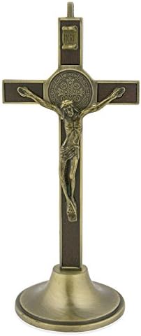 Standing Saint Benedict Desk Crucifix by Vatican Imports (Bronze)