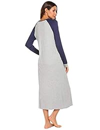 Ekouaer Camisa de dormir de manga larga para mujer, cuello en V, vestido de noche, ropa de salón S-XXL