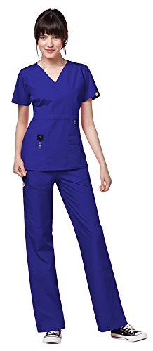 WonderWink Origins Women's Scrub Set Bundle- 6056 Mock Wrap Top & 5046 Cargo Pant & Marc Stevens Badge Reel