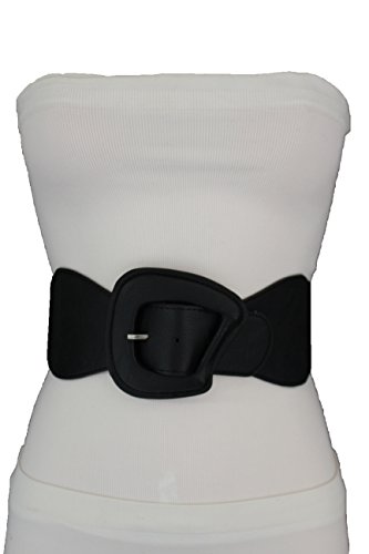 TFJ Women Fashion Belt High Waist Hip Faux Leather Elastic Band Size S M Black