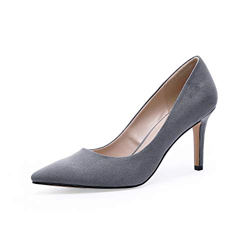 TIHOO Women's Classic Pointed Toe High Heel Dress Pumps Slip On Basic Shoes (6 M US, Grey)