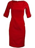 Red Rockabilly Secretary Pinup Wiggle Pencil 3/4 Sleeve Women's Dress