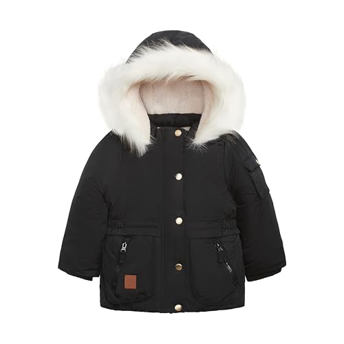 LONDON FOG Baby Girls' Heavyweight Utility Parka with Cozy Trim Hood, Black, 12…
