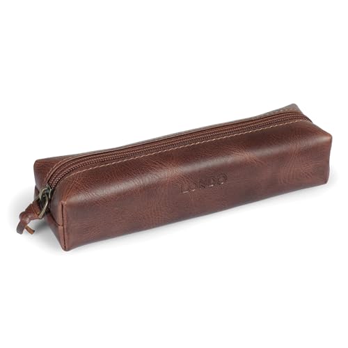 LONDO Genuine Leather Zipper Pen, Pencil & Cosmetic Case - Pouch Stationery Bag
