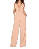 UONBOX Women's Sleeveless Elegant Deep V and Wide Leg Ladder Back Jumpsuit
