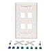 Tripp Lite Quad Outlet RJ45 Universal Keystone Face Plate / Wall Plate, White, 4-Port (N042-001-04-WH)