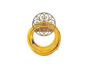 Sharpex DIY Hose Hanger for Garden Pipe - Wheel Shape Garden Pipe Holder Wall Mounted for Garden, Hotel, Backyard and Outdoor - Heavy Duty Metal Portable Irrigation Hose Pipe Holder Only (Gold)