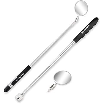 Tooluxe 20731L Magnetic Pick Up Tool and Inspection Mirror Set, 3-Piece | Telescoping Handle with Additional Mirror Attachment