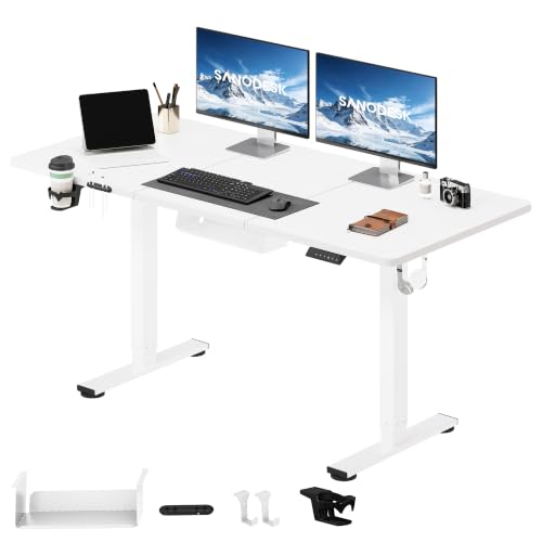 SANODESK Höhenverstellbarer Schreibtisch 140 x 60 cm Schreibtisch Höhenverstellbar Elektrisch Ergonomischer Steh-Sitz Tisch Computertisch für Heimbüro