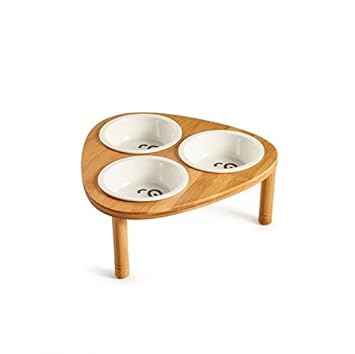 Bzahw Ceramic Pet Bowl With Sturdy Bamboo Stand For Food And Water