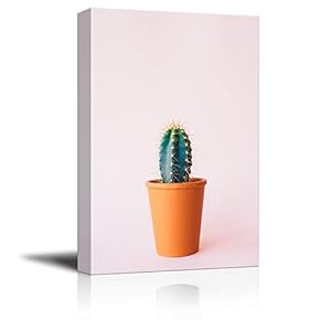 Canvas Wall Art Cactus in Orange Flower Pot Pink Background Painting Artwork for Home Prints Framed - 12x18 inches