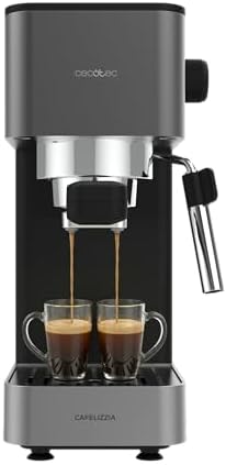Machine à Café Expresso Manuelle Cafelizzia 690 Grey. 1230-1465 W, Pompe 20 Bars, 1 ou 2 Tasses, Buse Vapeur, Réservoir 1,5 L, Thermoblock, Panneau Tactile, Expresso de Barista à la Maison