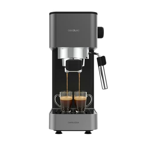 Machine à Café Expresso Manuelle Cafelizzia 690 Grey. 1230-1465 W, Pompe 20 Bars, 1 ou 2 Tasses, Buse Vapeur, Réservoir 1,5 L, Thermoblock, Panneau Tactile, Expresso de Barista à la Maison