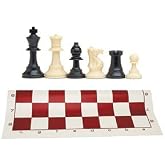 WE Games Travel Tournament Chess Set, 20 in. Red Roll Up Vinyl Chess Board, 34 Pieces, King 3.75 in., Board Games for Adults and Family Games
