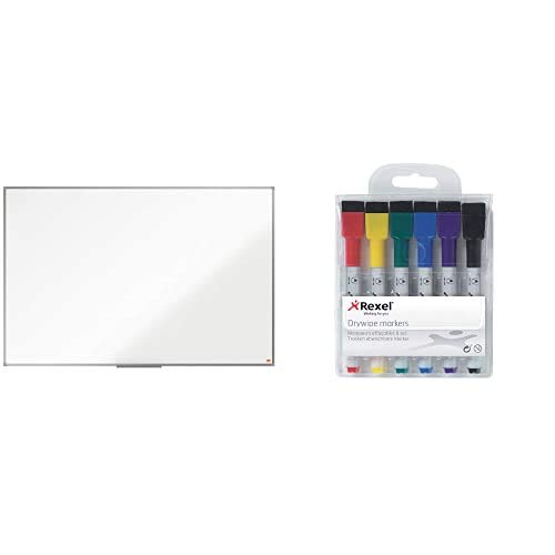 Nobo Steel Magnetic Whiteboard, 1500 x 1000 mm with Rexel Dry Erase Markers, Pack of 6 Bundle