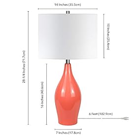Bella 28.25" Tall Porcelain Table Lamp with Fabric Shade in Coral/White 31k1WKjWckL