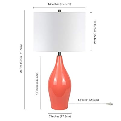 Bella 28.25" Tall Porcelain Table Lamp with Fabric Shade in Coral/White 31k1WKjWckL