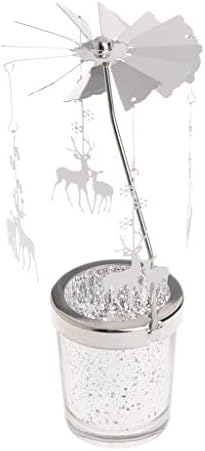 ShapeW Spinning Tealight Candle Holder Metal Rotary Tea Light Holder with Glass for Home Christmas Decoration (Deer)