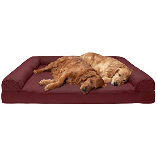 Furhaven Pet Dog Bed | Orthopedic Quilted Traditional Sofa-Style Living Room Couch Pet Bed w/ Removable Cover for Dogs & Cats, Wine Red, Jumbo Plus