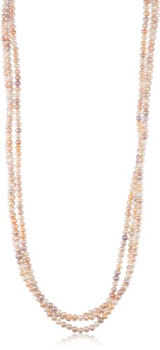 Peach and Mauve Freshwater Cultured Pearl Endless Necklace (5-5.5mm), 100"