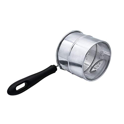 WONdere New Stainless Steel Cup Flour Sifter Baking Stainless Steel Shaker Sieve Cup Mesh Crank Flour Sifter with Measuring Scale Mark for Flour Icing Sugar