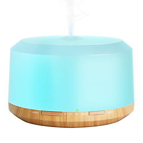 New 450ml Half Wood Grain Aromatherapy Essential Oil Diffuser, ZOOKKI Ultrasonic Diffusers Humidifiers for Essential Oils with 8 Color Changing Lights 4 Timer Setting and Water-less 1 Pack
