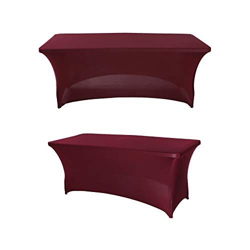 Spandex-Tischdecke, dehnbar, rechteckig, für Hochzeit, Party, Event, Verlobung, Dekoration, 243,8 cm L x 76,2 cm B x 76,2 cm H, Burgunderrot, 2 Stück
