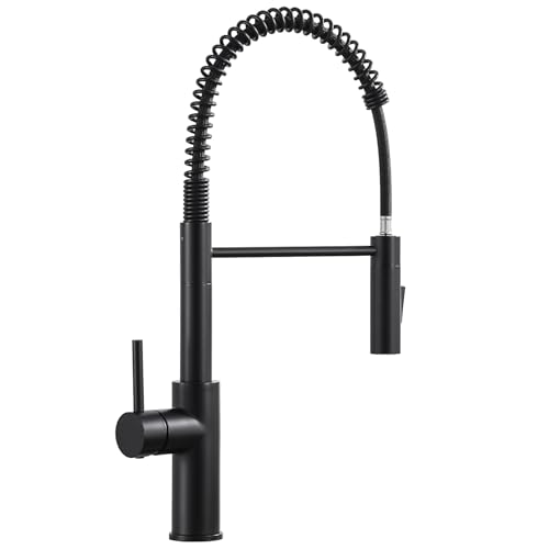 CECIPA Black Kitchen Tap with Spring and 2 Types of Jet, High Arc Kitchen Mixer Tap Black with Pull-Out Shower, 360° Swivel Sink Tap, Stainless Steel Mixer Tap