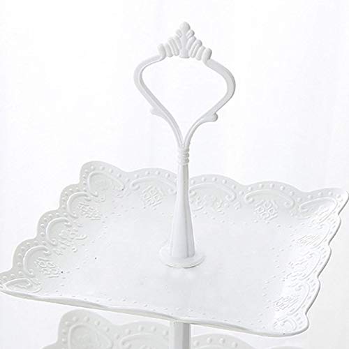 MelysUS 2/3-Tiers Cake Stands,Square Pure Elegant Embossed Dessert Display White for Baby Shower Wedding Birthday Party Celebration Home Decor(24 x 37 cm) Ornaments - Thumbnail 6