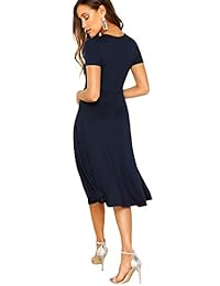 Verdusa - Vestido básico de manga corta con cuello redondo para mujer