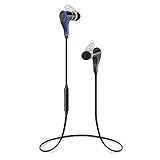 2015 Newest Bluetooth 4.0 Wireless Stereo Earbuds with Noise Cancellation Sports Earphones Headphones, Say Yes or No to pick or reject call, Support 5 Languages Voice Prompt Headsets with Voice Control Function.(Blue)
