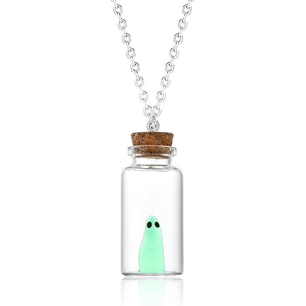 Adopt A Ghost Necklace & Earrings Set - Glow In The Dark Ghost In A Bottle, Halloween Jewelry, Cute Pendant - View #2