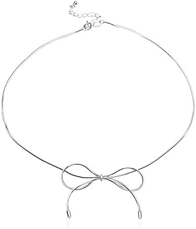 Pasuwisma 925 Silver Bow Necklace, Bowknot Pendant Necklace Choker with Extension (silver)